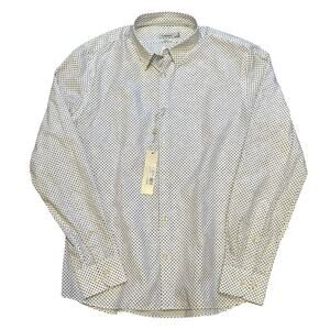 J.Lindeberg Slim Fit Long Sleeve Men's Medium White Blue Micro Polka Dot Cotton